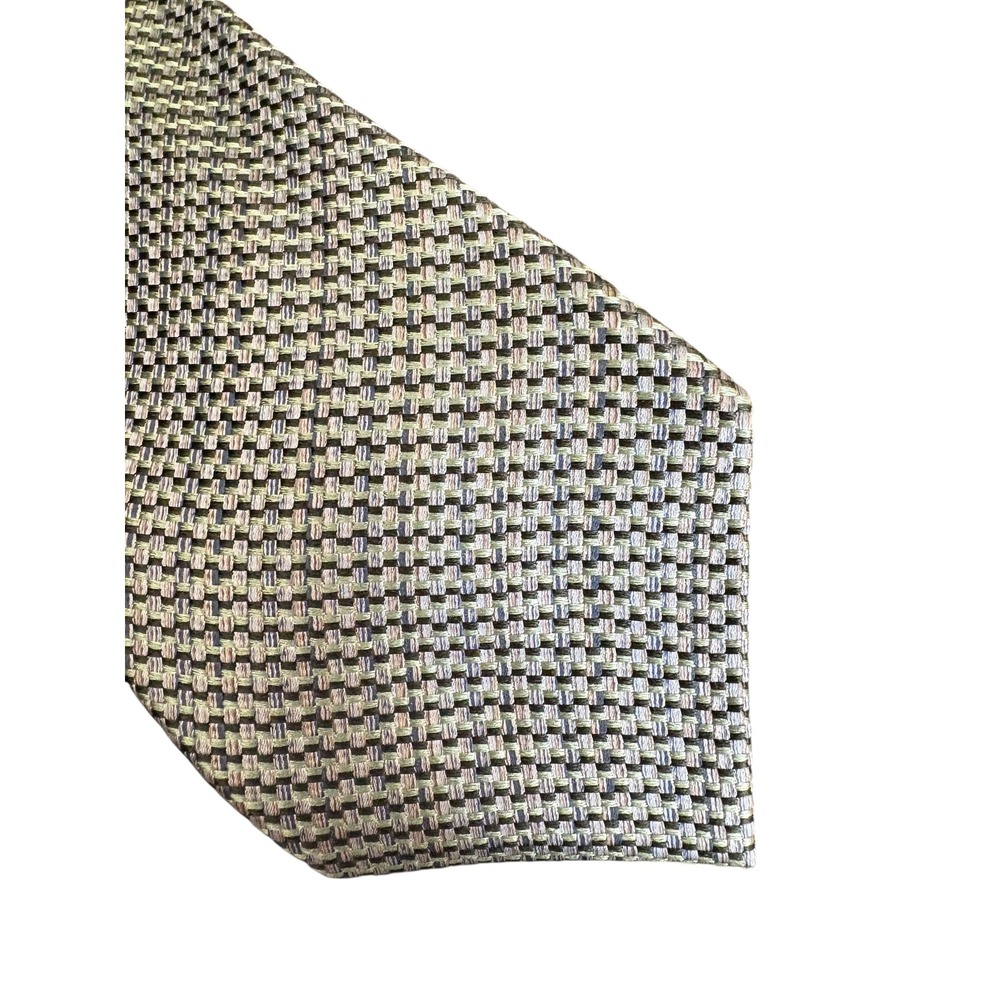U.S. Polo Assn. Men's Silk Tie 59 x 3.25 Geometric Check Green Blue Black Silver
